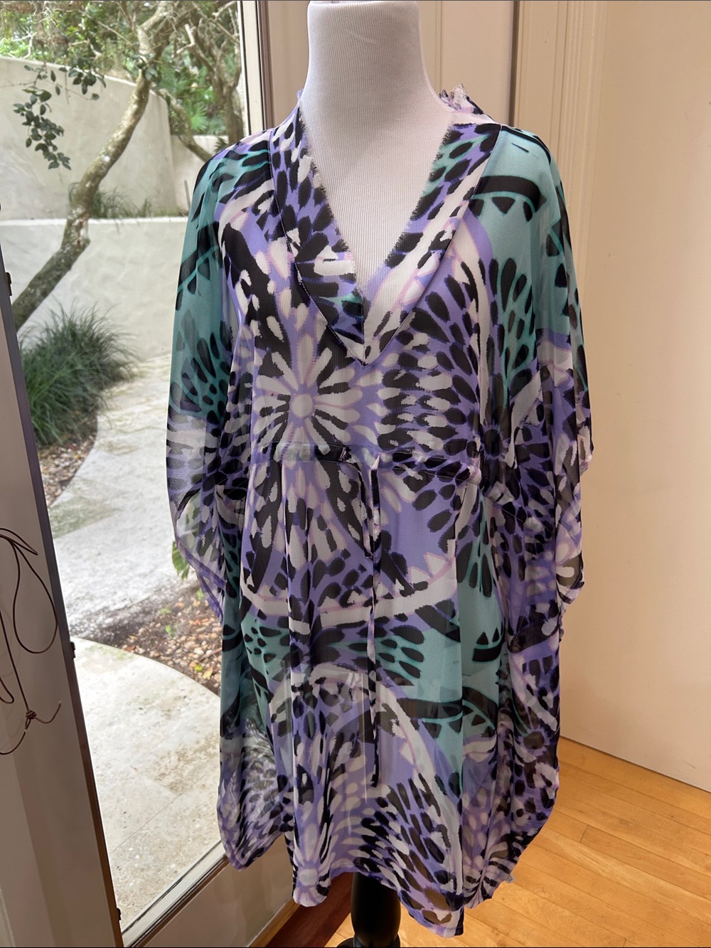 Women’s Aqua & Lavender Floral Swim Cover-Up Tunic